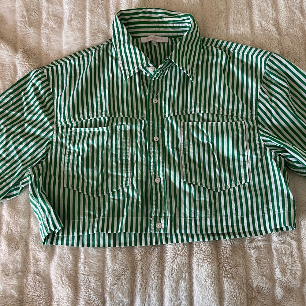 striped cropped button down